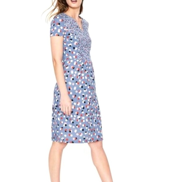 Boden Emory Jersey Dress Short Sleeve Blue Printed - Picture 1 of 7